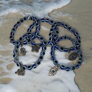 Elegant Blue Beaded Elastic Bracelet Set O/S